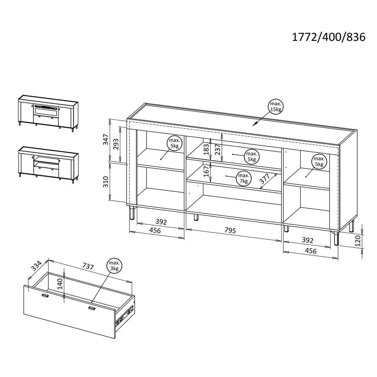 KOMMODE Monta mit 2 Türen und 1 Schublade, Schwarz - Schwarz, Holzwerkstoff (177/84/40cm) - Beautysofa