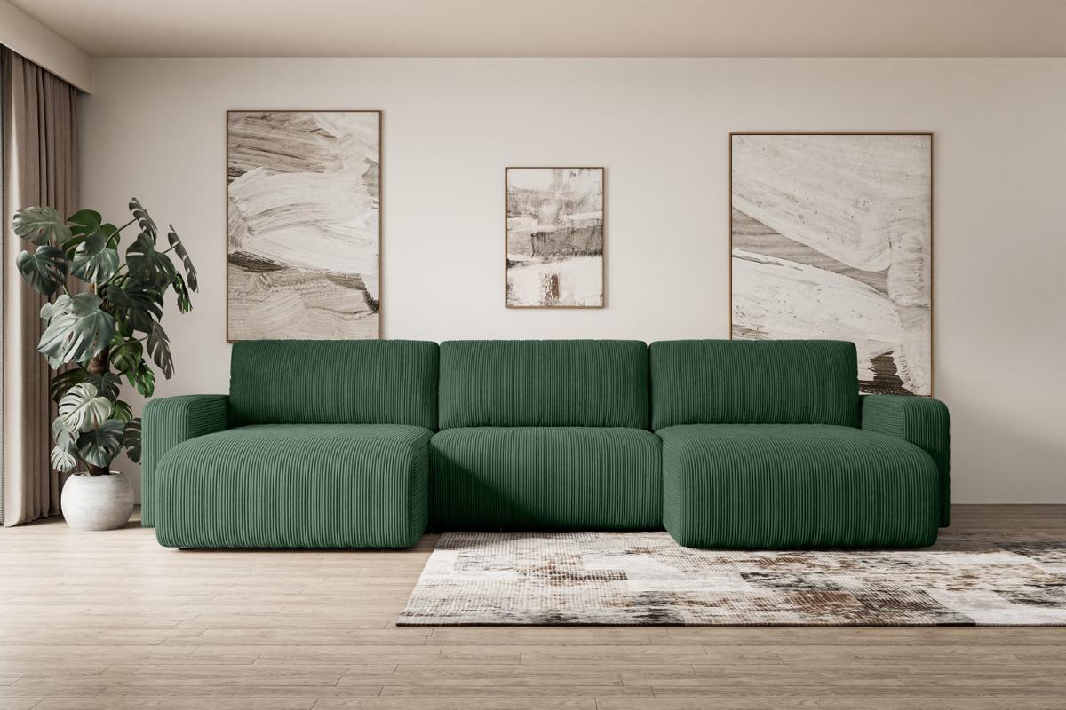 WOHNLANDSCHAFT mit Schlaffunktion und Bettkasten KLEEA-U - 347x143x83 cm Grün Cord - Schwarz/Grün, Holzwerkstoff/Kunststoff (347/83/143cm) - ALTDECOR