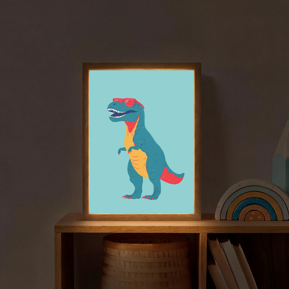 WANDLEUCHTE MIT AKKU Dinosaurier - Blau - Sonnenbrille 30x40 cm - Hellblau, Holzwerkstoff (30/40/8cm) - OnlyWow