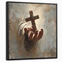 LEINWAND Bilder mit Rahmen - Abstrakt - Kreuz - Hand - Christentum - 50x50 - Hellbraun, Textil (50/50cm) - MuchoWow
