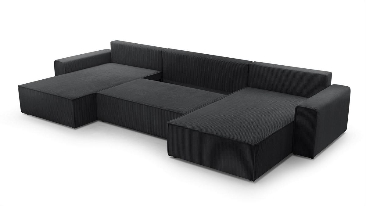 WOHNLANDSCHAFT Cedria Dunkelgrau 389/145/85 cm mit Schlaffunktion - Dunkelgrau/Schwarz, Kunststoff/Textil (389/85/145cm) - AX Living