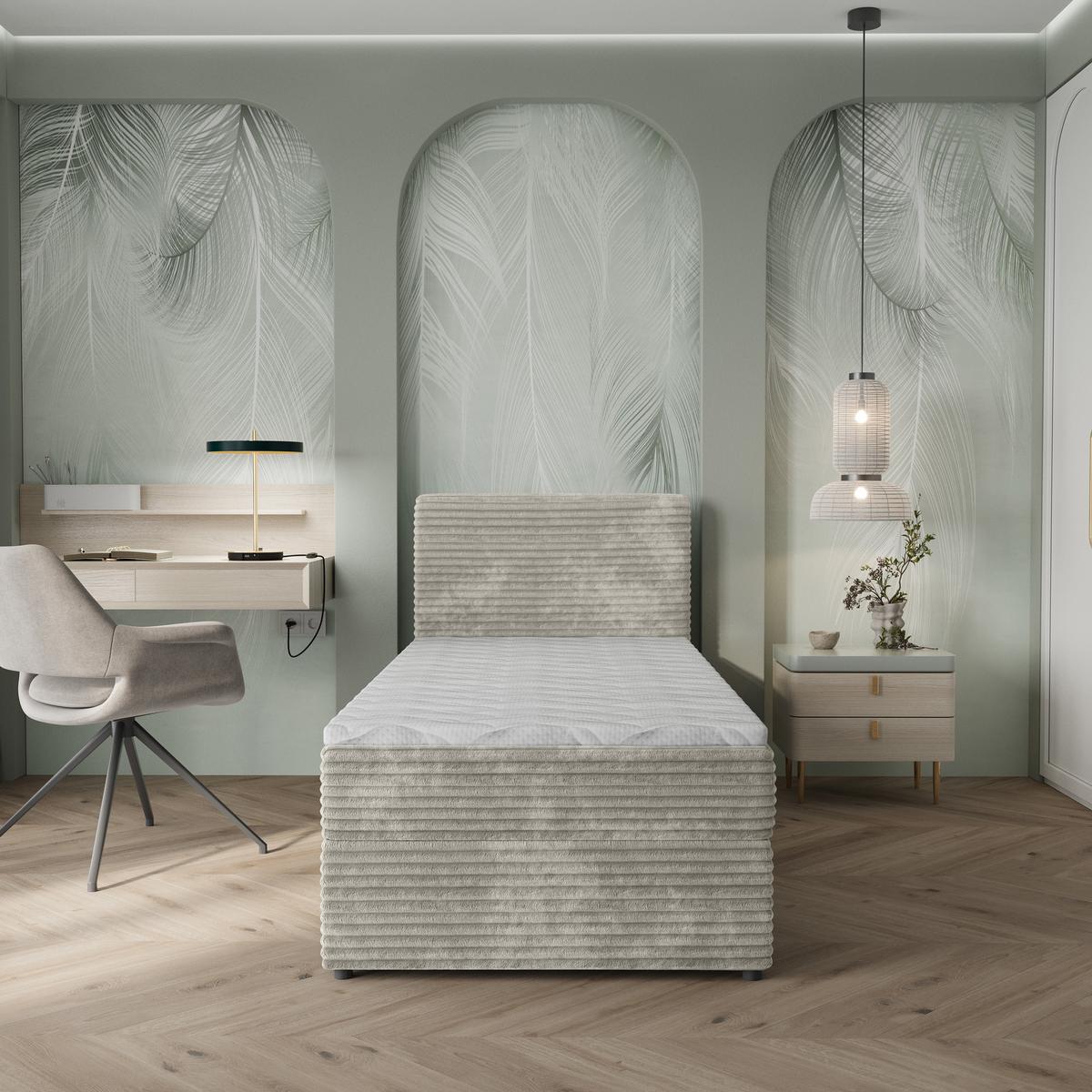 BOXBETT PISA 90 90x200 cm mit Matratze und Topper, H2+H3 - Hellgrau - Hellgrau, Holz (90/200cm) - MASSENO