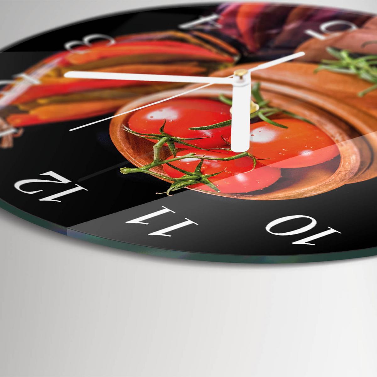 WANDUHR aus Glas Ø30 cm - Tomaten und Knoblauch - Rot, Glas (30/30/0.4cm) - TULUP