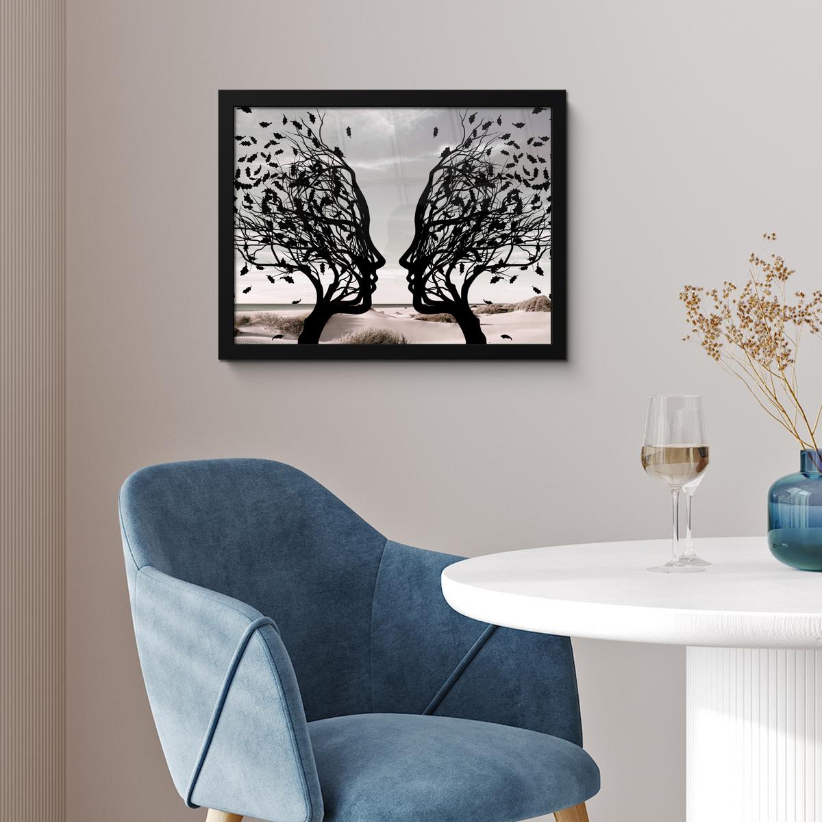 POSTER MIT RAHMENGERAHMTES BILD Strand - Meer - Menschen - Baum - Moderne Kunst 40x30 cm - Hellgrau, Papier (40/30cm) - MuchoWow