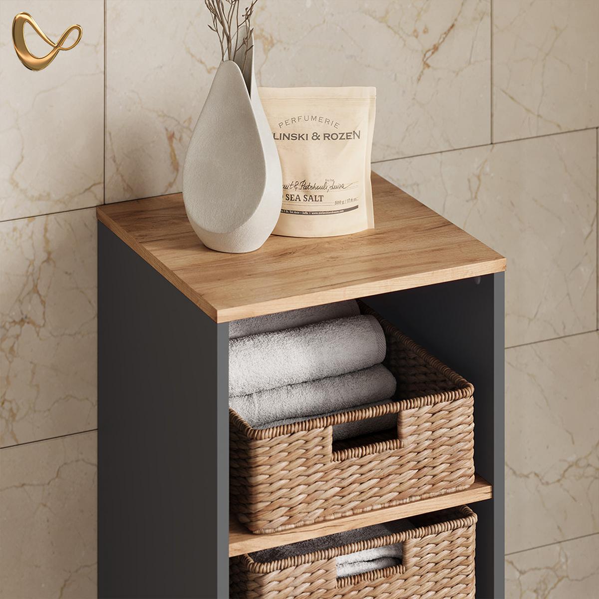 WASCHMASCHINENSCHRANK Paolina Anthrazit/Goldkraft Eiche 40.2 x 88.2 cm - Honigeiche/Anthrazit, Holzwerkstoff (40.2/88.2/40.5cm) - Livinity®