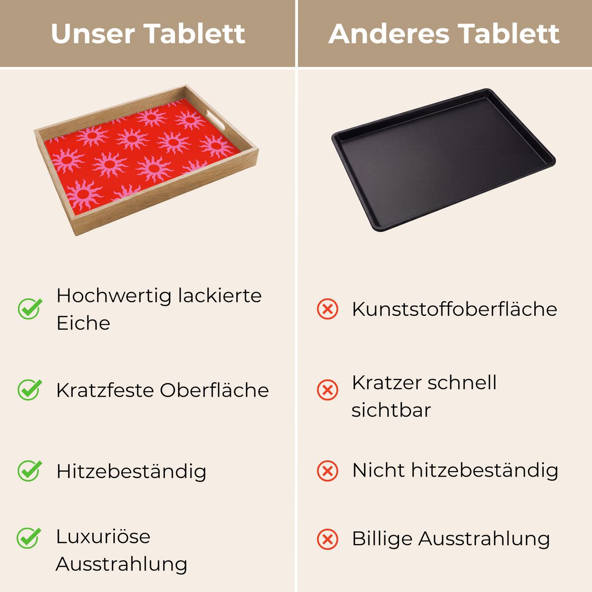TABLETT Sonnen - Rot - Rosa - Muster - Sommer 50x35 cm - Rot, Holz (50/5/5cm) - OnlyWow