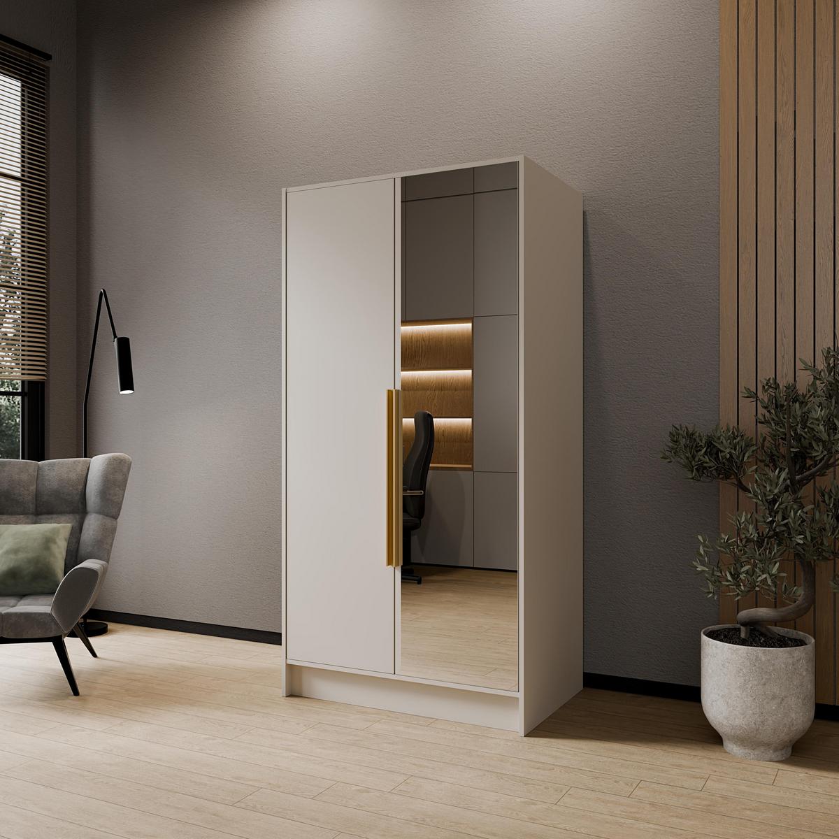 DREHTÜRENSCHRANK RENVO 102/200/51 cm Modern Kleiderschrank 2-türig mit Spiegel Kaschmir - Kaschmir, Holzwerkstoff (102/200/51cm) - MASSENO