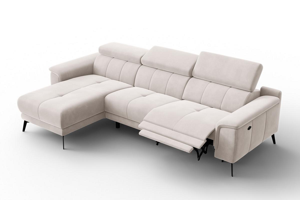 ECKSOFA FIERO 4-Sitzer LINKS, Beiger Veloursstoff - Beige/Schwarz, Holz/Textil (288/170cm) - Courtois Laville