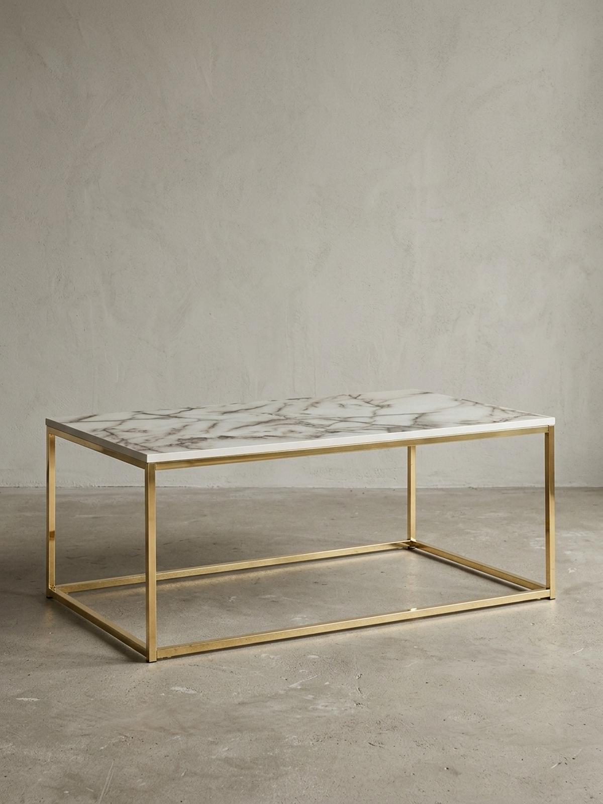 COUCHTISCH mit Marmor-Optik, Metallbeine, rechteckig, Serie MARBRIX, Weiß 100x60x40 cm - Goldfarben/Weiß, Holz/Metall (60/100/40cm) - KADIMA DESIGN