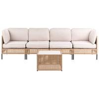 GARTENSOFA mit Tisch 4-Sitzer modular Polyrattan Hellbeige Omegana - Beige/Schwarz, Kunststoff (276/80/68cm) - Beliani