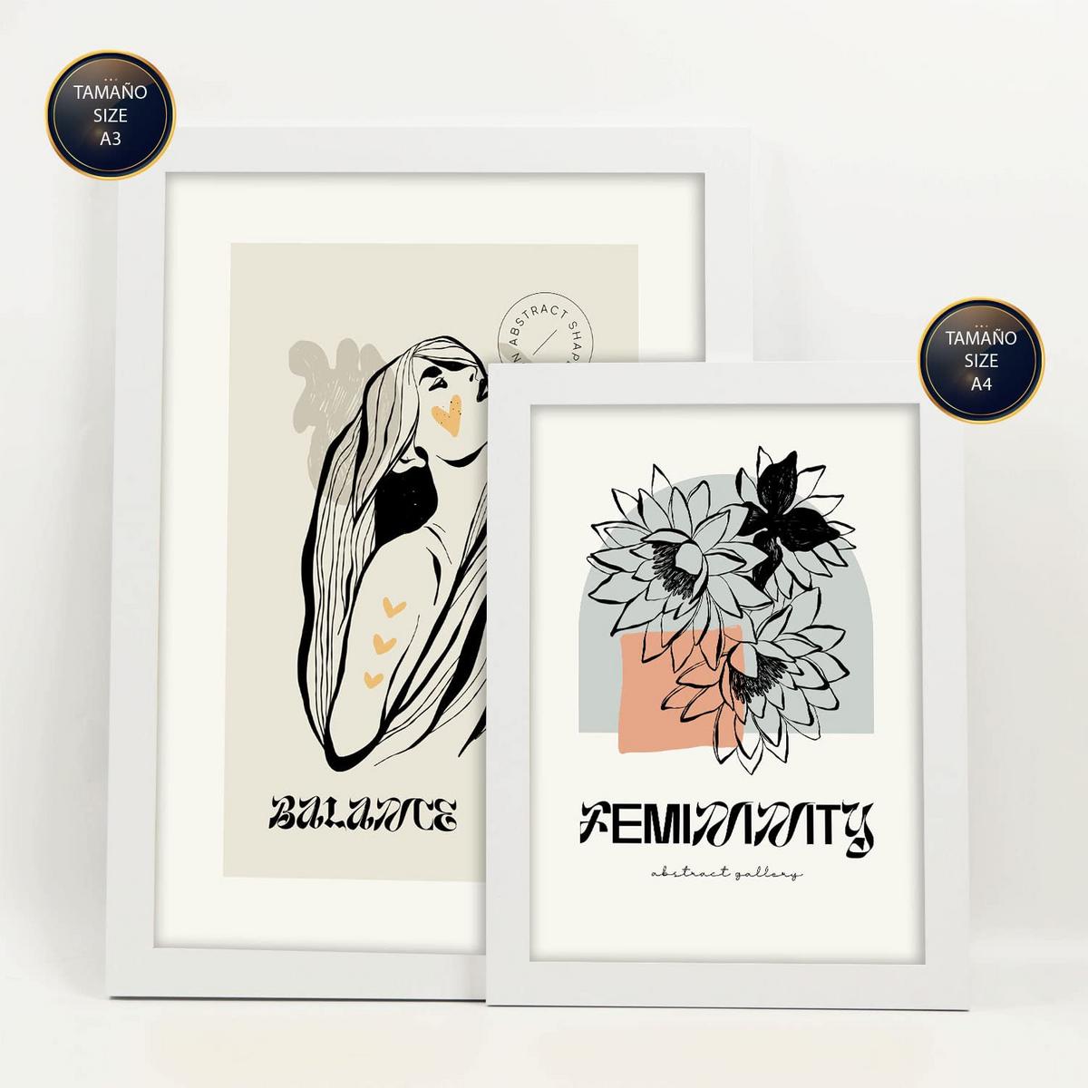 POSTER Set Mit 6 In Schwarzer Tinte Freundschaft Kunstdrucke Im Skizzenstil Für Innenarchitektur A3 & A4 Weißer Rahmen - Weiß, Papier (29/3cm) - Nacnic