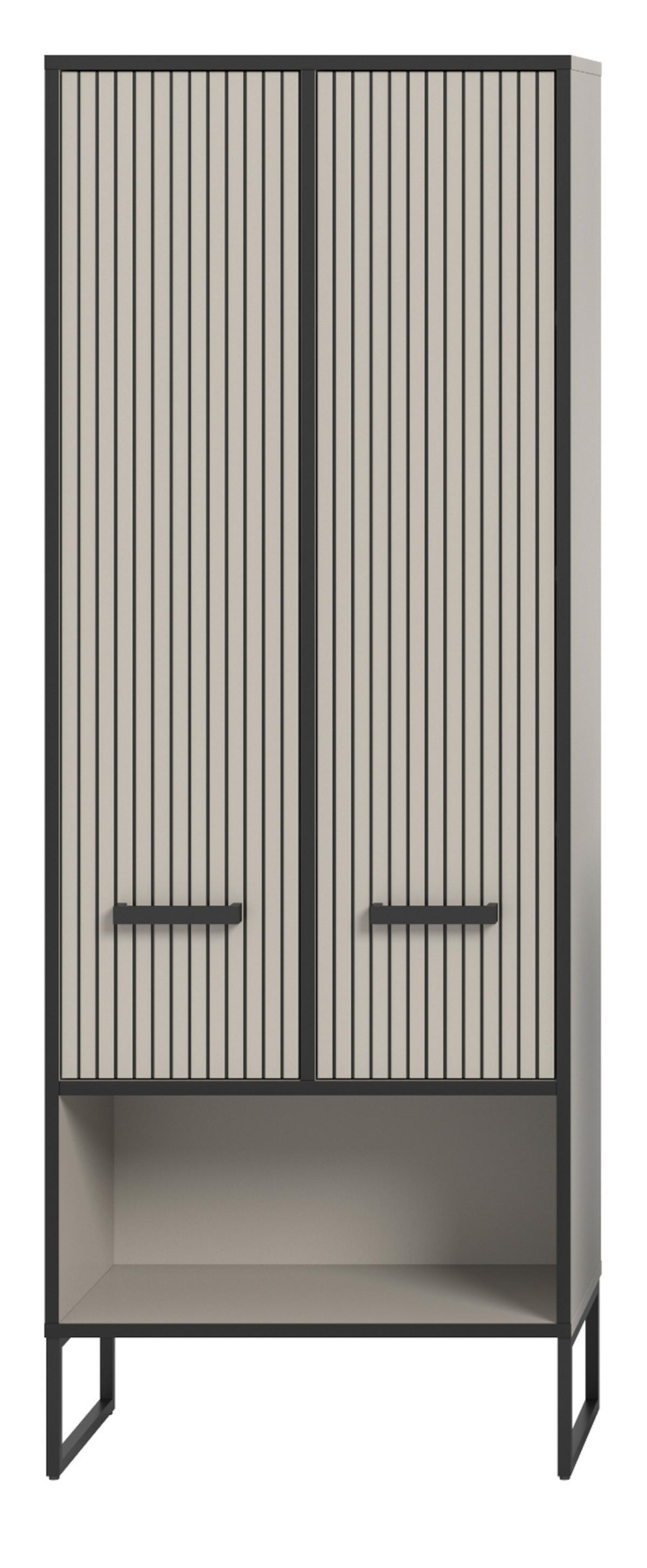 HOCHSCHRANK schwarz, sand 59 cm, Badschrank mit Soft-Close - Sandfarben/Schwarz, Holzwerkstoff/Metall (59/159/32cm) - Inn.Furn