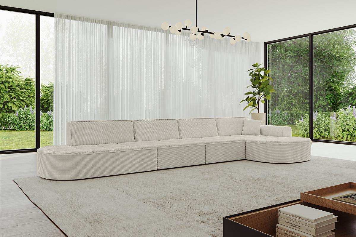 ECKSOFA Ottomane Rechts TARO-L3 - 413x171x79,5 cm Creme - Hellgrau/Creme, Holzwerkstoff/Textil (413/171cm) - ALTDECOR