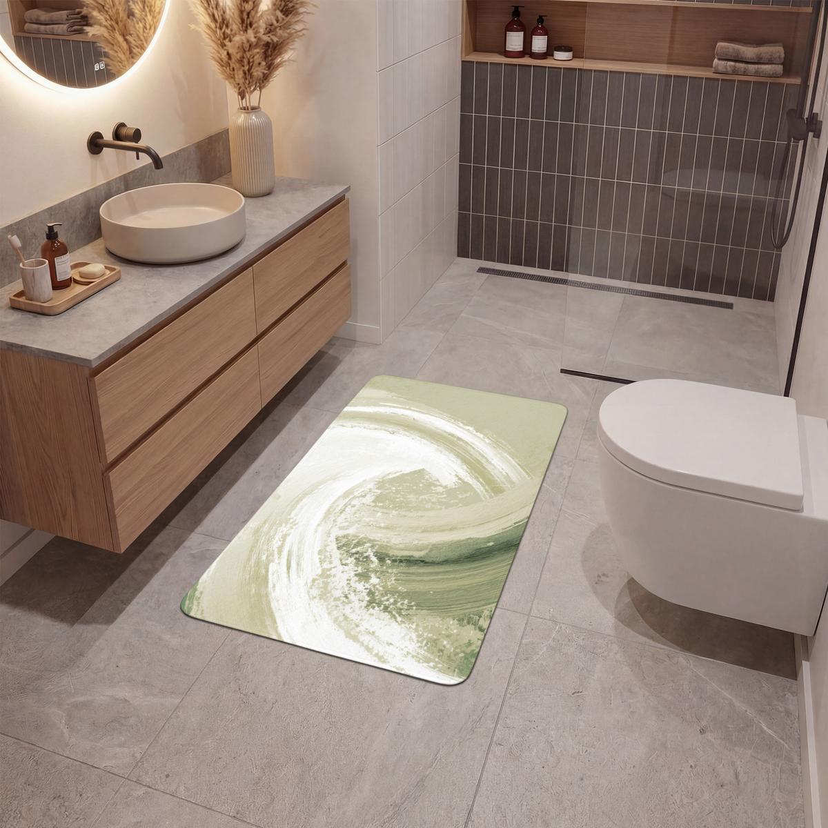 BADEMATTE Abstrakt - Pinselstriche - Wellen - Grün 60x90 cm - Mintgrün, Textil (60/90cm) - OnlyWow