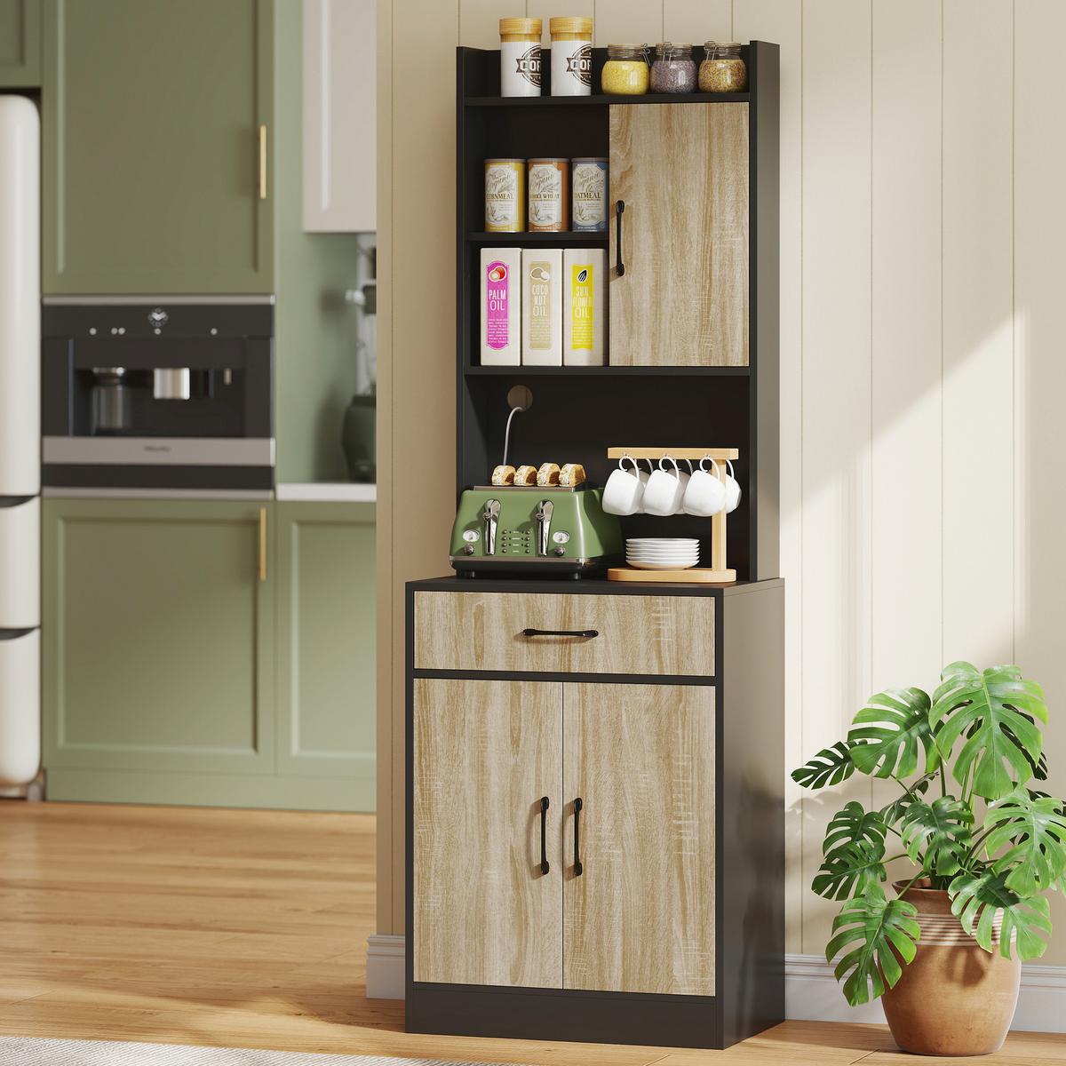 KÜCHENSCHRANK Spanlatte Naturholz Schwarz - Schwarz, Holzwerkstoff (40/180/60cm) - HOMCOM