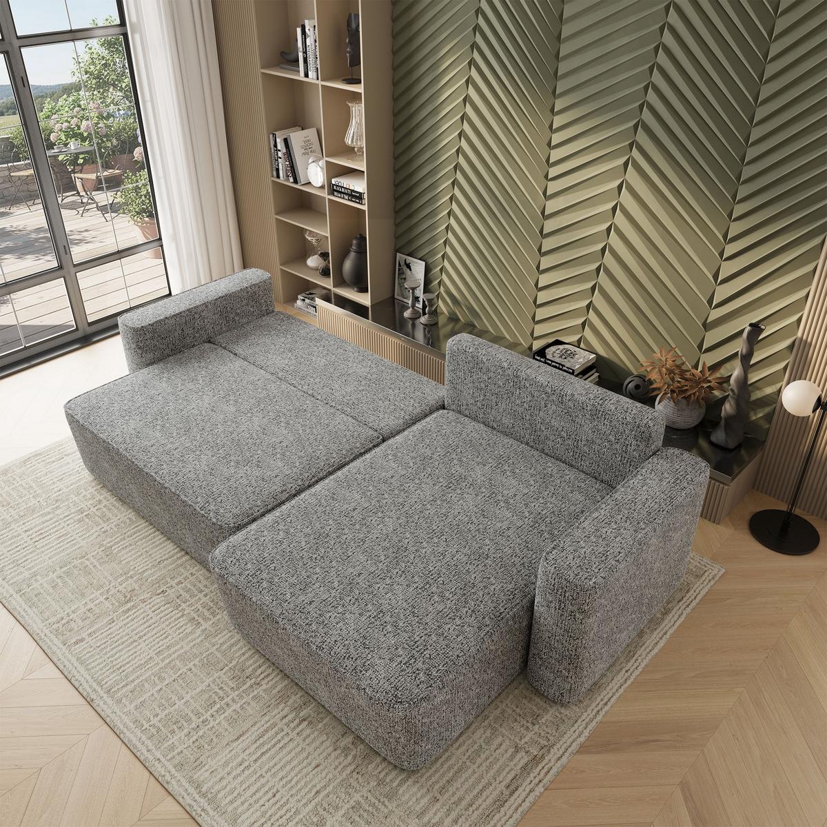 ECKSOFA BELARO BL Hellgrau Chenille mit Schlaffunktion - Hellgrau, Holz/Textil (280/162cm) - MASSENO