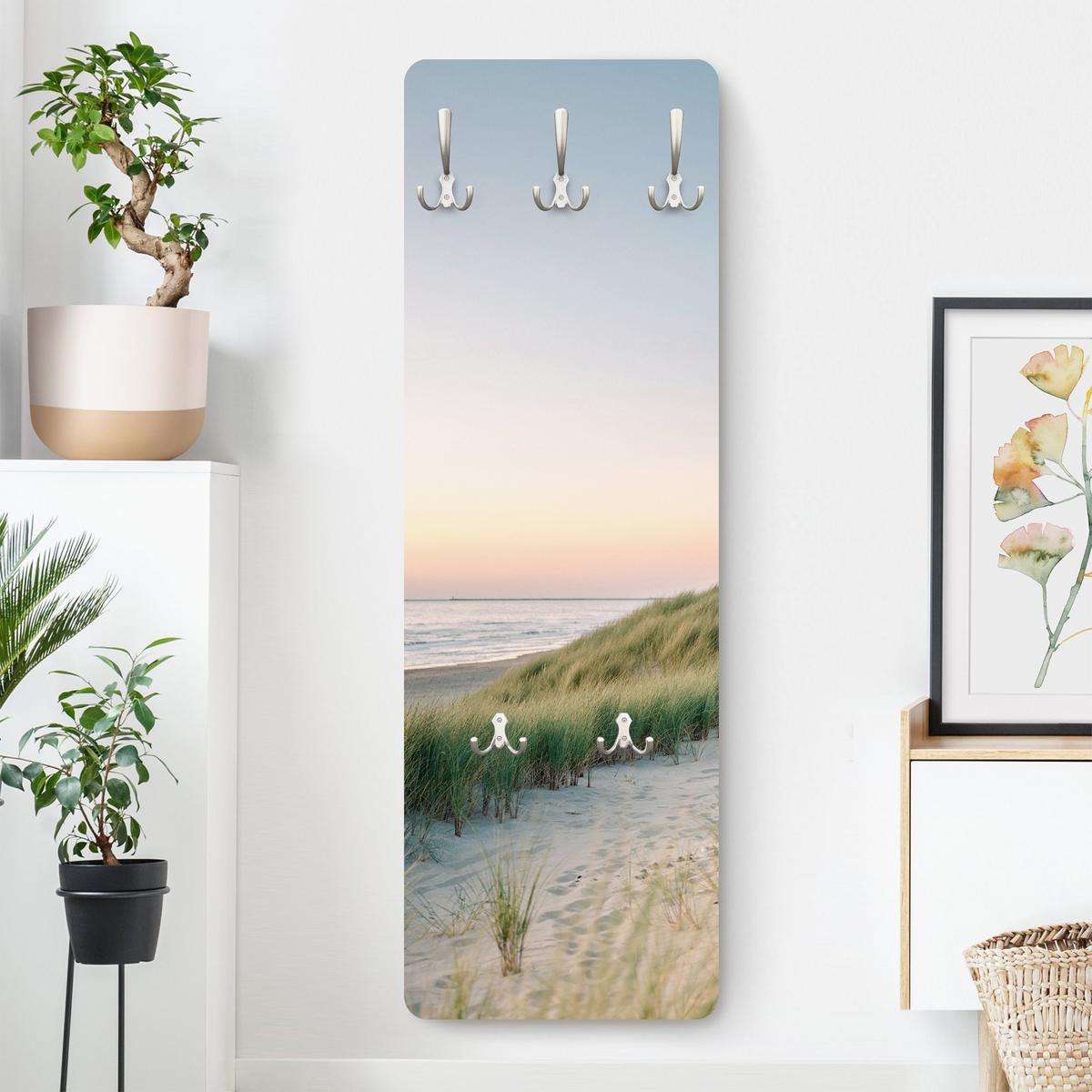 WANDGARDEROBE - Stranddünen im Sonnenuntergang 34/105 cm - Pastellblau, Holzwerkstoff (34/105/1.6cm) - Bilderwelten