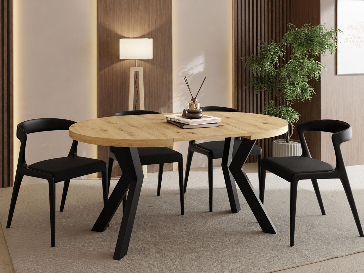 ESSTISCH Savio rund ausziehbar verlängerbar, Eiche Artisan Hellbraun 80-130/80/77 cm - Schwarz/Eiche Artisan, Holz/Holzwerkstoff (80/130/77cm) - WFL GROUP