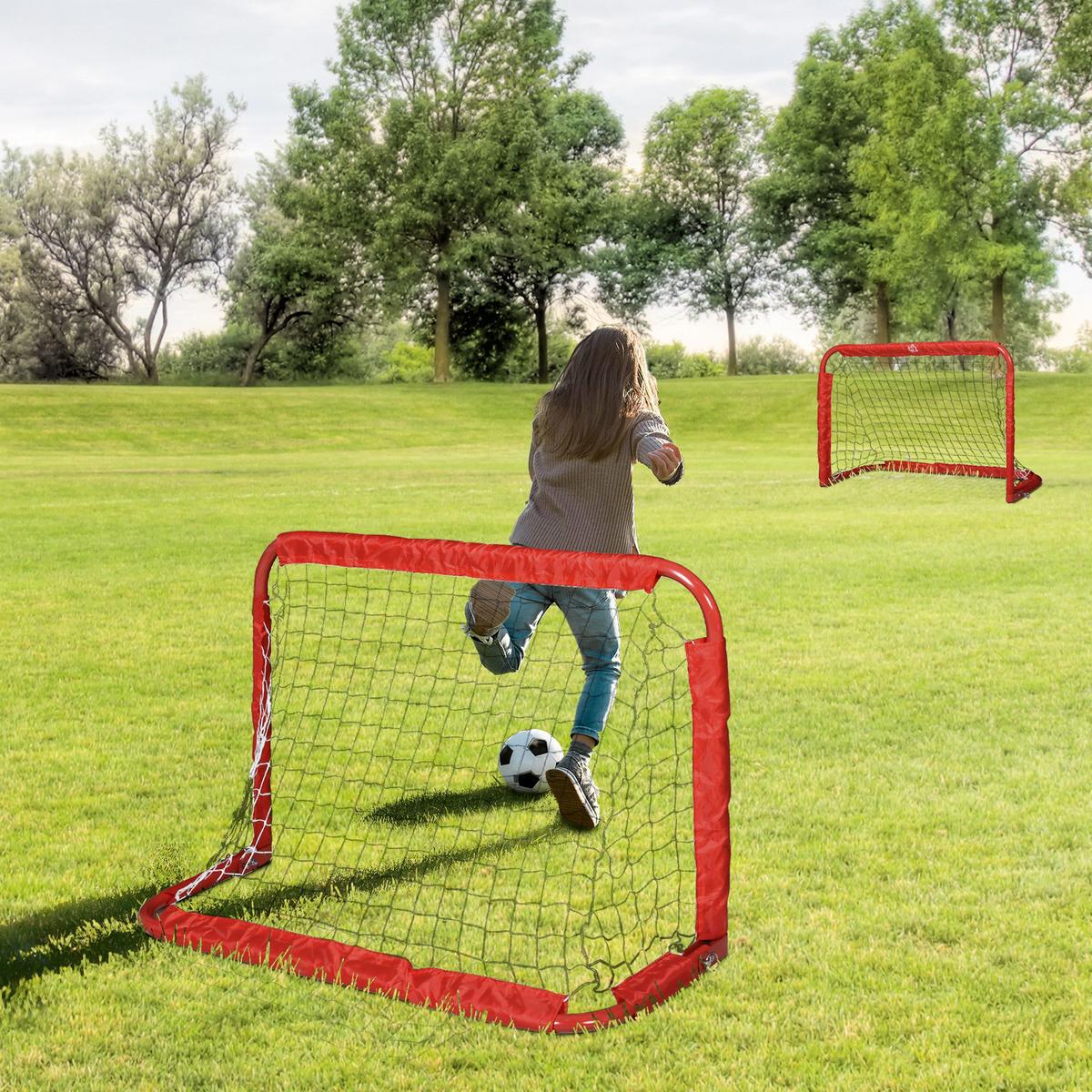 FUSSBALLTORE Fußballnetz 2er Set Minitore Faltbar Stahl Rot 90x36x60 cm - Rot, Metall (36/90cm) - HOMCOM