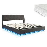LED POLSTERBETT Tröstiar mit Matratze - Schwarz, Holzwerkstoff/Kunststoff (180/200cm) - [en.casa]
