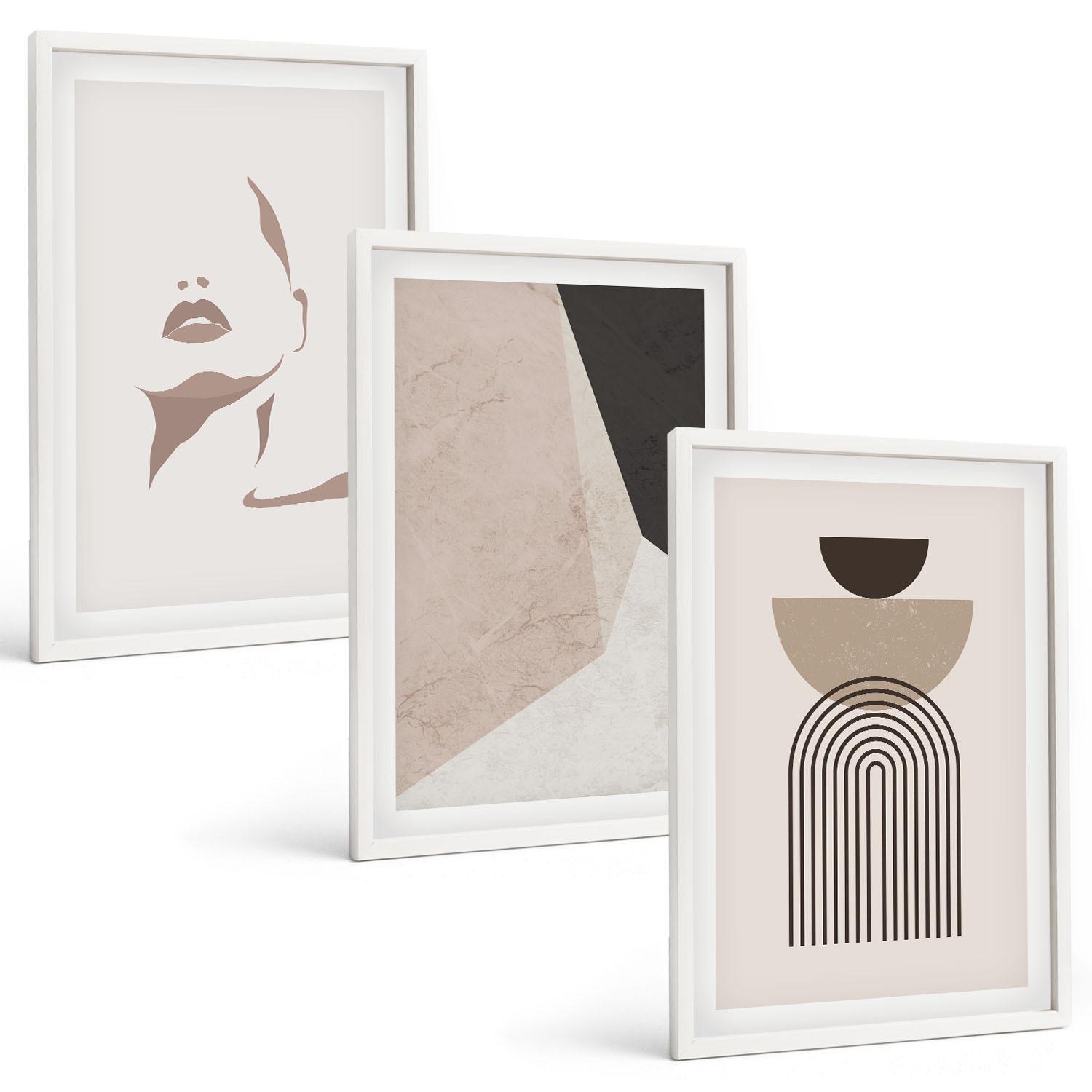 BILDER SET 3er Set - 40x60 cm Weißer Rahmen - Abstrakte Gesichtsformen - Weiß, Kunststoff (40/60cm) - TULUP