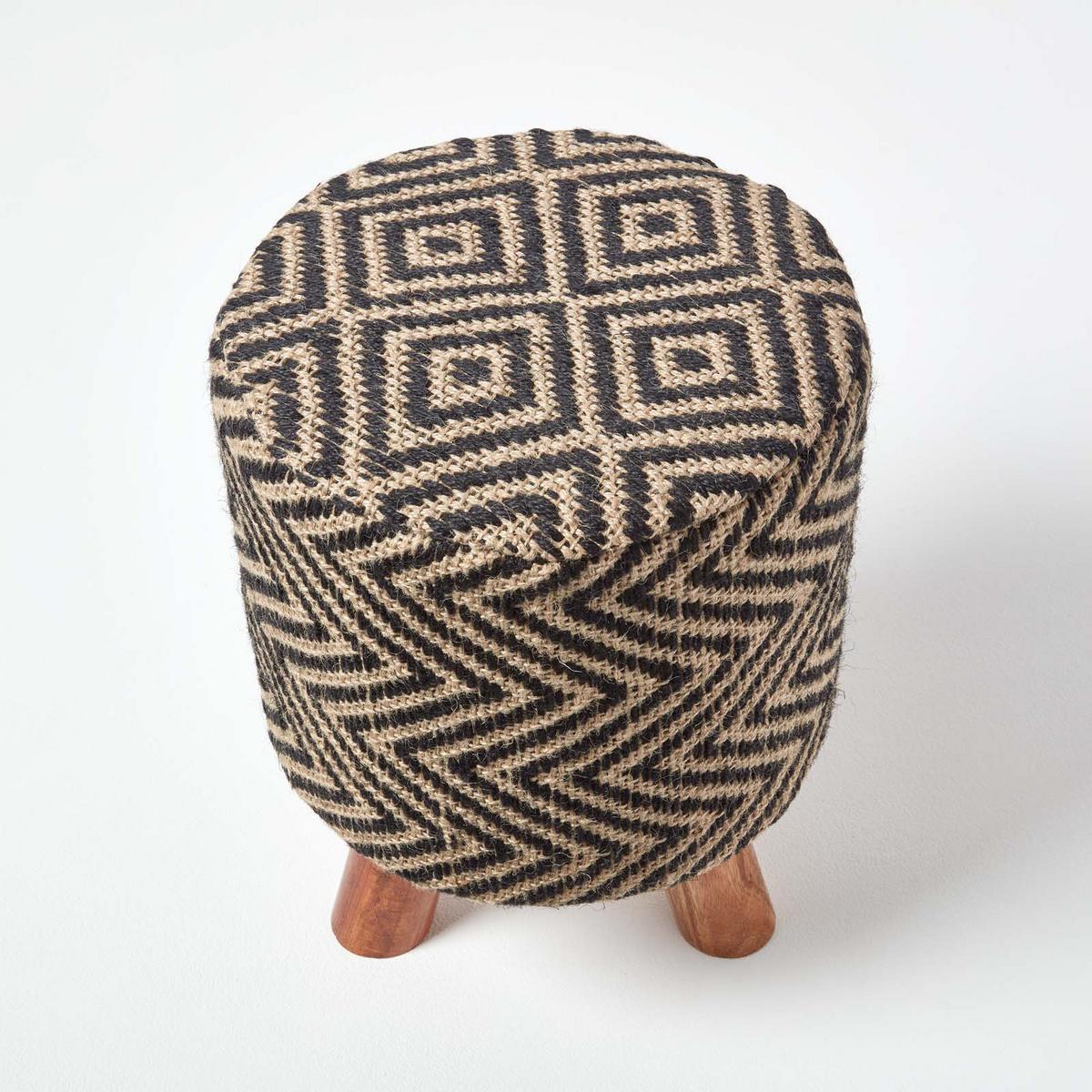 DREIBEIN-HOCKER Jute gemustert, 32/32/42 cm - Schwarz, Textil (32/42/32cm) - Homescapes