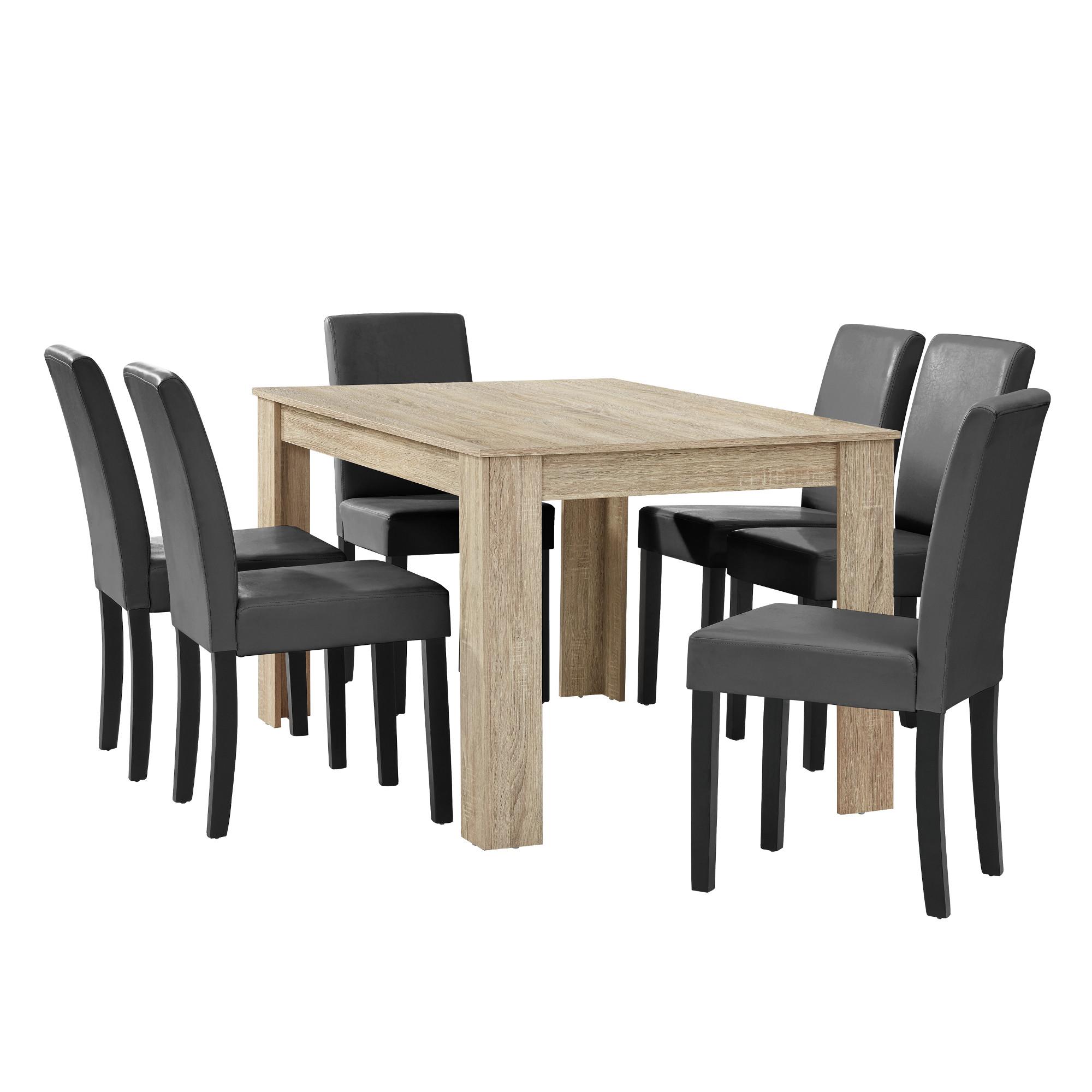TISCHGRUPPE Forssa - Dunkelgrau/Naturfarben, Holz/Holzwerkstoff (140/77/90cm) - [en.casa]