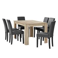 TISCHGRUPPE Forssa - Dunkelgrau/Naturfarben, Holz/Holzwerkstoff (140/77/90cm) - [en.casa]