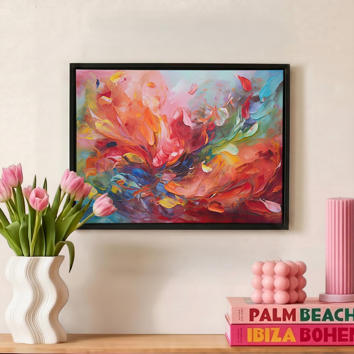 LEINWAND Bilder mit Rahmen - Ölgemälde - Kunst - Abstrakt - Farbenfroh - 40x30 - Altrosa, Textil (40/30cm) - MuchoWow