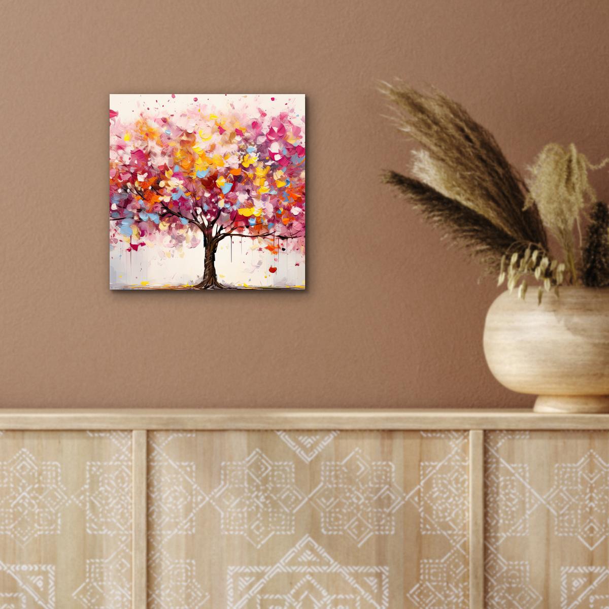 METALLBILD Aquarell - Baum - Kunst - Abstrakt 20x20 cm - Multicolor, Metall (20/20cm) - MuchoWow