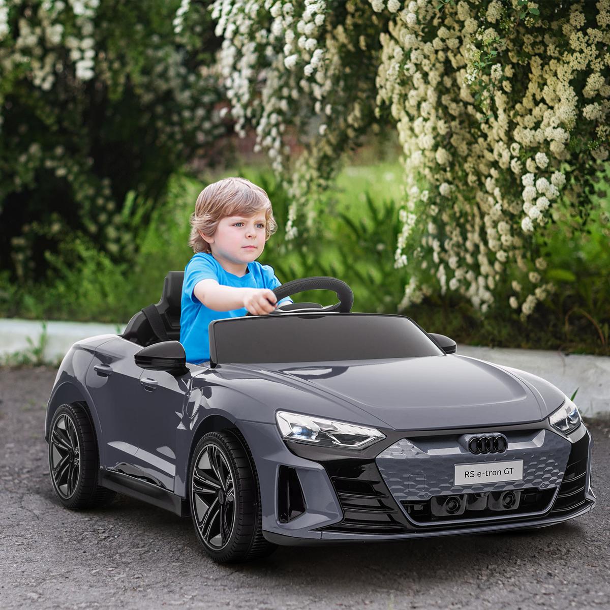 KINDER-ELEKTROAUTO mit Fernbedienung, Hupe, Musik, Scheinwerfer, Gurt, Grau - Grau, Metall (103/58/41cm) - HOMCOM