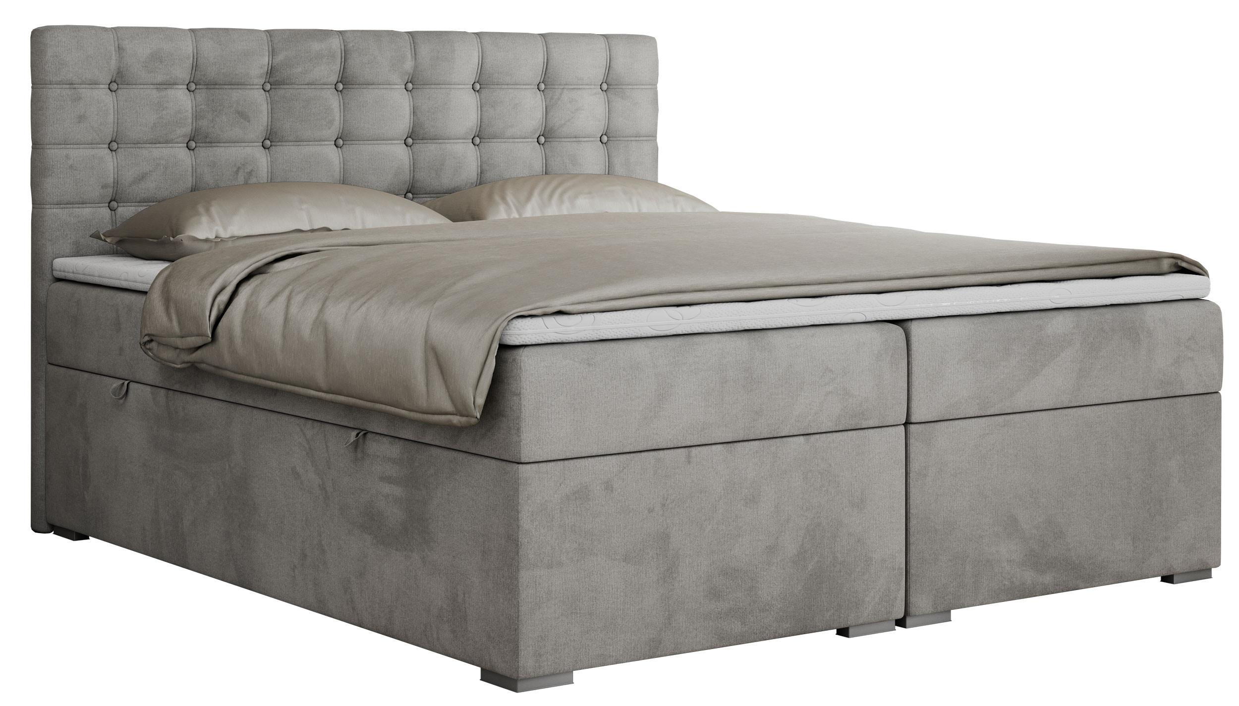 BOXBETT SUSAN 180/200 Hellgrau Velvet - H4 - Hellgrau, Holz/Textil (180/200cm) - MKS