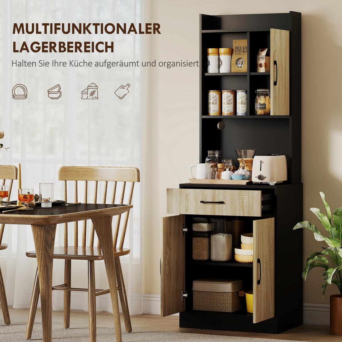 KÜCHENSCHRANK Spanlatte Naturholz Schwarz - Schwarz, Holzwerkstoff (40/180/60cm) - HOMCOM
