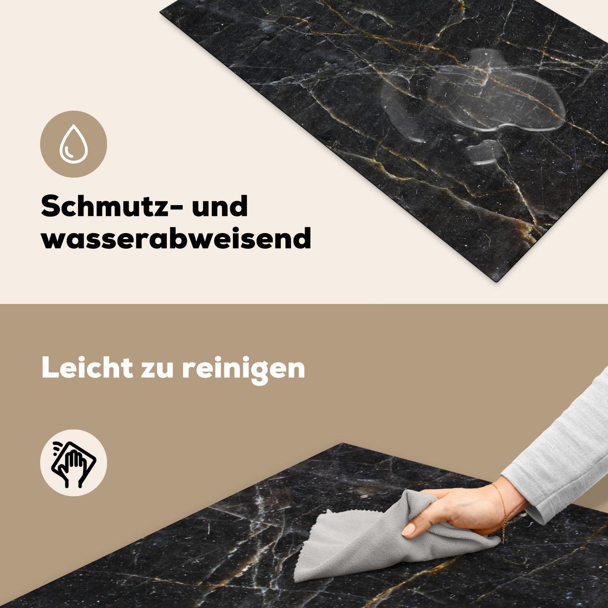 HERDABDECKPLATTE Marmor - Schwarz - Gold - Grau - Marmorstruktur Ceranfeldabdeckung 90x52 cm - Goldfarben, Kunststoff (90/52/0.2cm) - MuchoWow