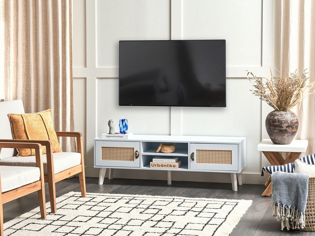TV-MÖBEL Weiß, Beige PARTON 39/140/45 cm - Weiß, Holzwerkstoff (140/45/39cm) - Beliani