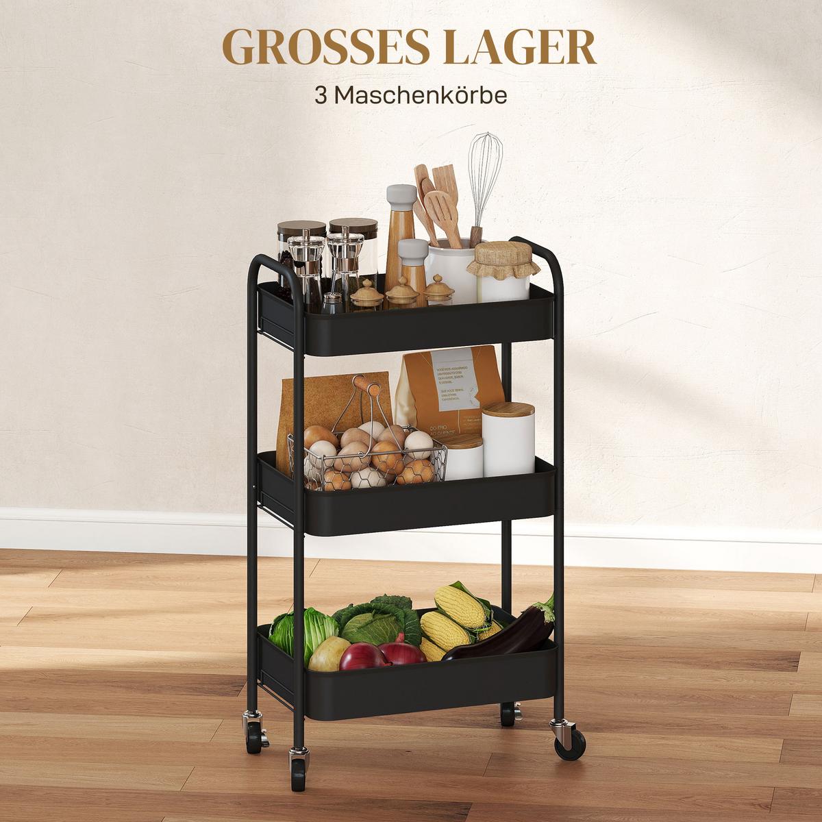 KÜCHENWAGEN Stahl Schwarz - Schwarz, Metall (30.6/79/45cm) - HOMCOM