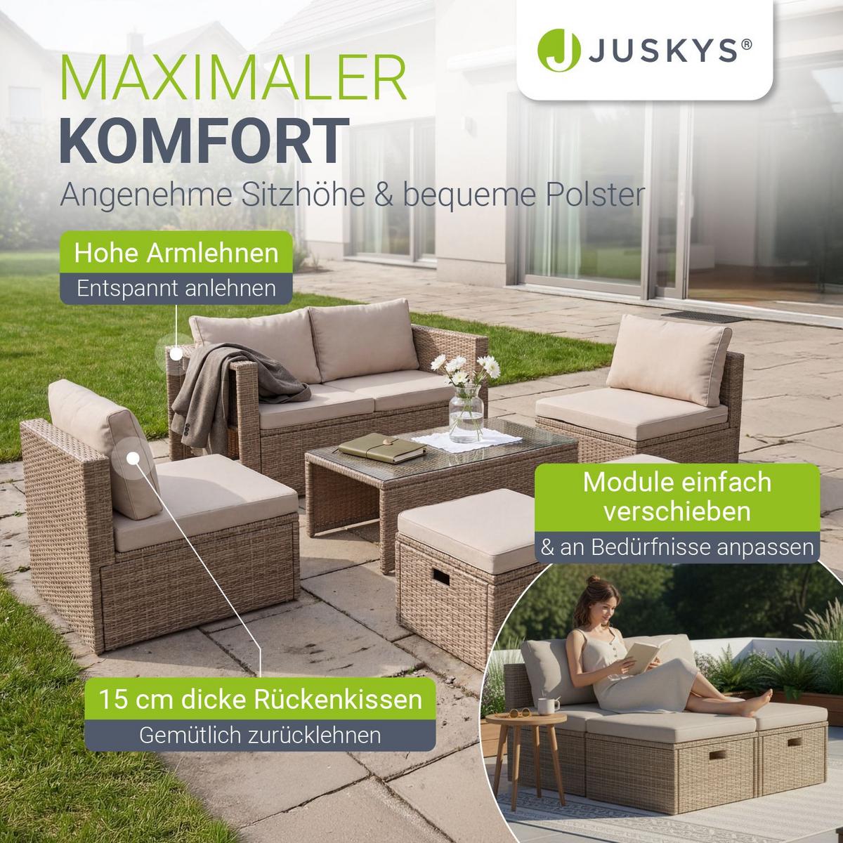 LOUNGEGARNITUR Salou inkl. Abdeckung beige - Beige, Kunststoff - Juskys