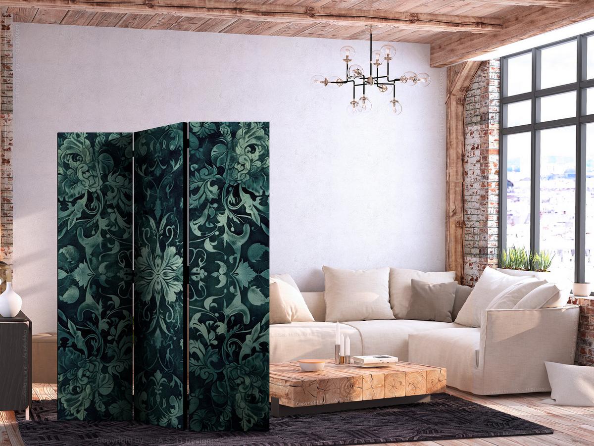 PARAVENT Beidseitig Bedruckter 3-tlg 135x172 cm Smaragdgr ne Ornamente - Grün, Holz/Textil (135/172/3cm) - Muralo