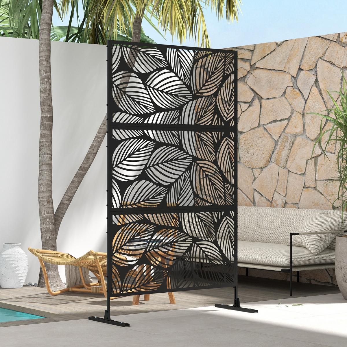 GARTENSICHTSCHUTZ, Stahl, Schwarz - Schwarz, Metall (45/198cm) - Outsunny