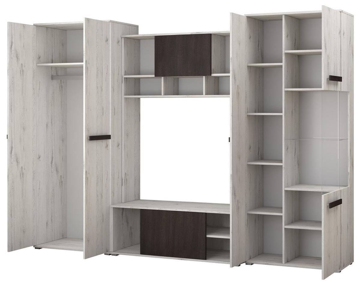 WOHNWAND 4-teilig 280/202/52 cm VIVA + blaue LED-Beleuchtung - Weiß, Holzwerkstoff (280/202/52cm) - imoebel24