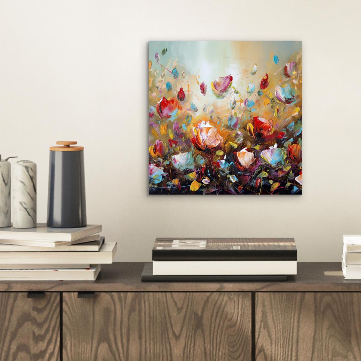 METALLBILD Blumen - Kunst - Natur - Ölgemälde 20x20 cm - Multicolor, Metall (20/20cm) - MuchoWow