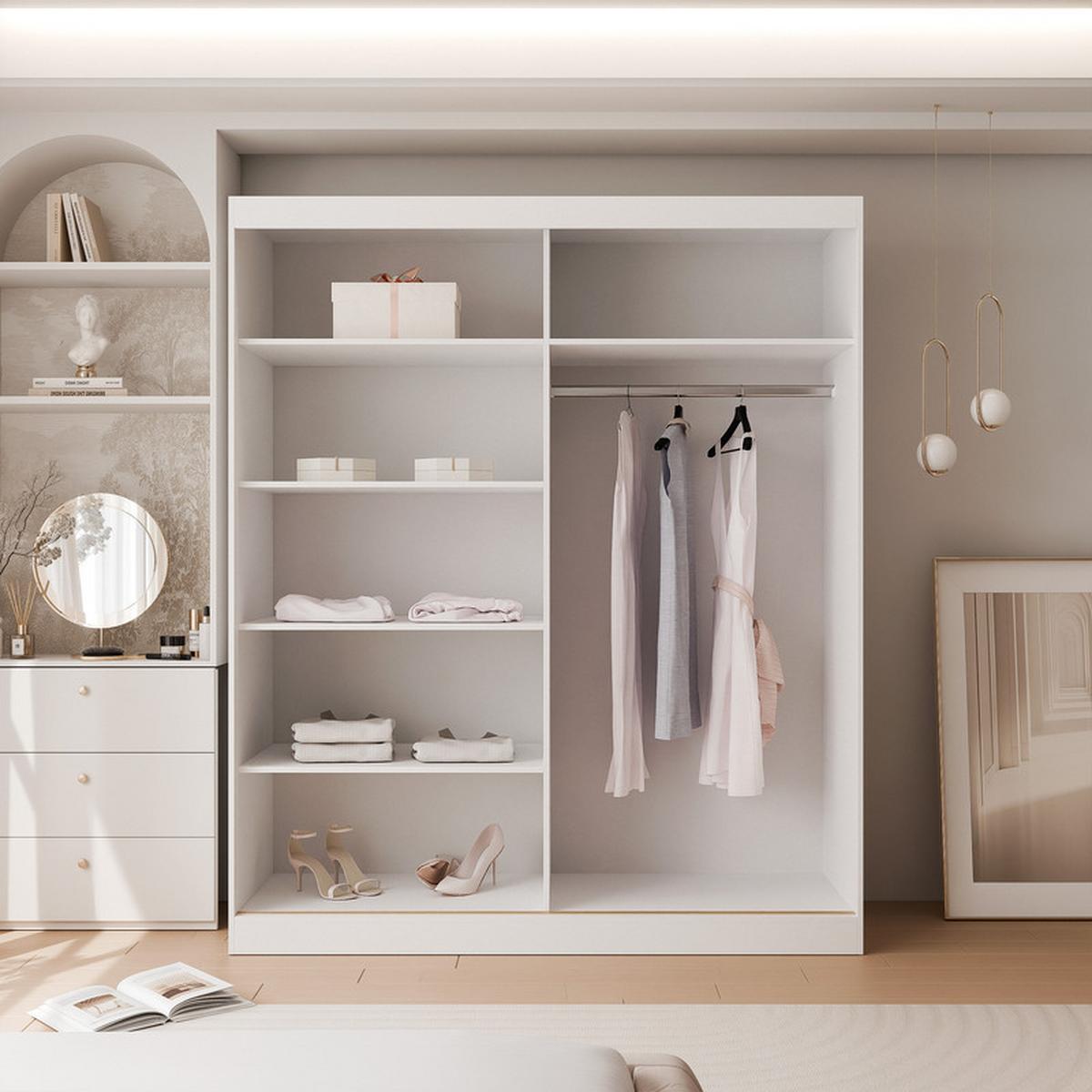 SCHWEBETÜRENSCHRANK CLARITY 2-türig 180/65/215 cm Weiß / goldene Griffe - Goldfarben/Weiß, Holzwerkstoff/Kunststoff (180/215/65cm) - Idohome