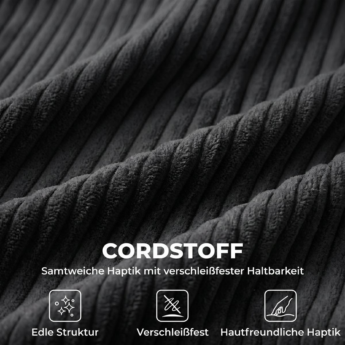 ECKSOFA Cord Dunkelgrau - Dunkelgrau/Schwarz, Kunststoff/Textil (153/306cm) - HOMCOM