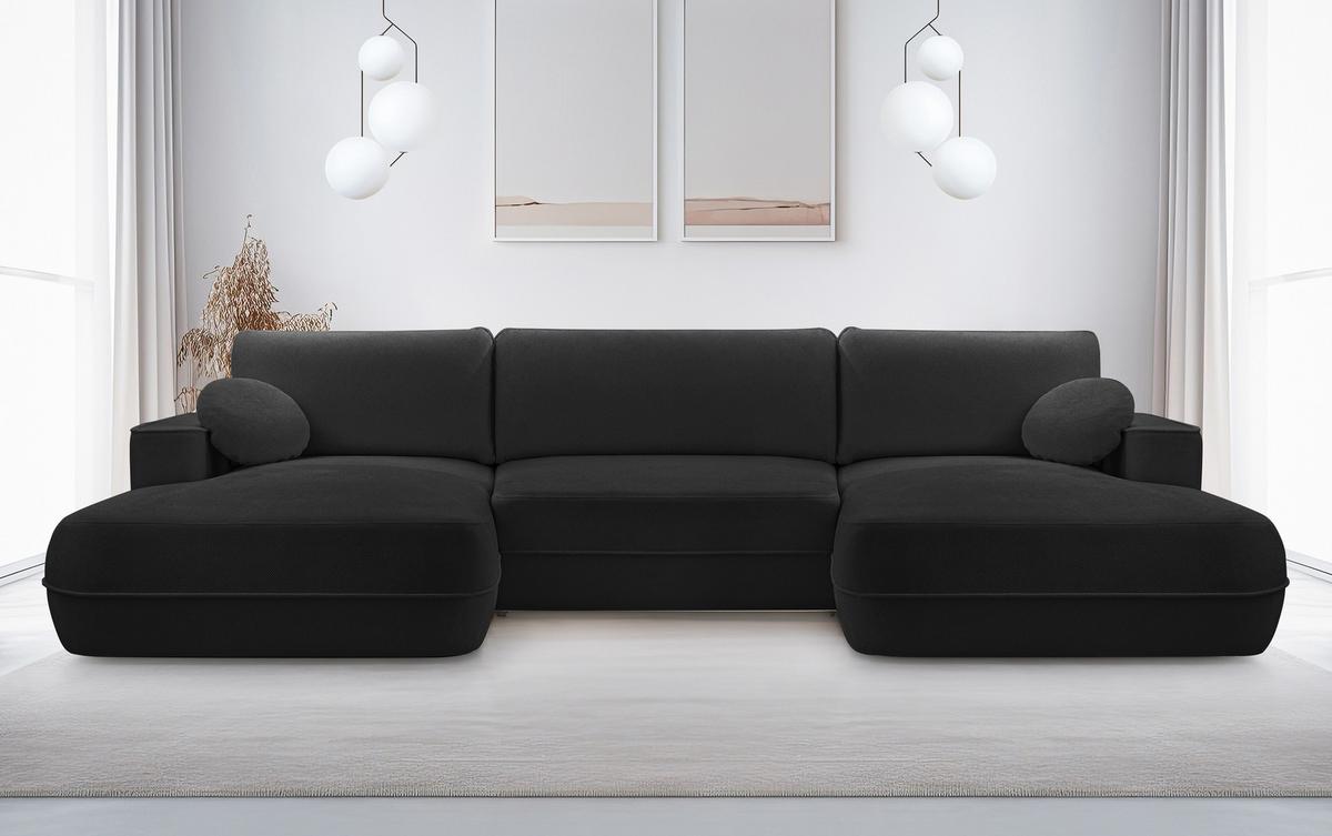 WOHNLANDSCHAFT Peoni Schwarz 364/168/87 cm mit Schlaffunktion - Schwarz, Kunststoff/Textil (364/87/168cm) - AX Living