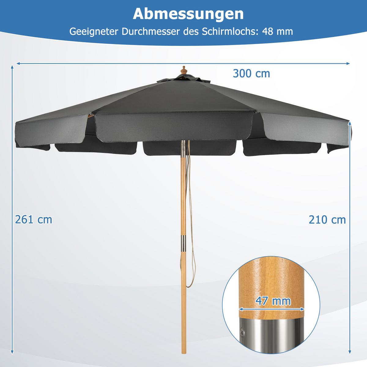 SONNENSCHIRM 300cm Schwarz - Schwarz, Holz (300/300cm) - COSTWAY