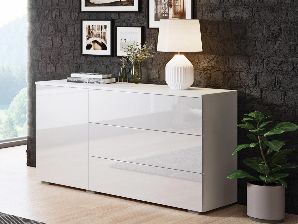 KOMMODE Paris 110 - Weiß Hochglanz/Weiß, Holzwerkstoff (111/68/39cm) - MIRJAN24