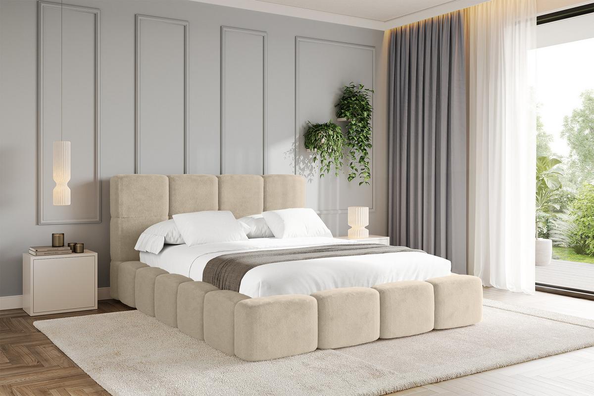 POLSTERBETT mit Bettkasten und Lattenrost, Bett mit Kopfteil, Boxbett ohne Matratze, Doppelbett mit Stauraum - NATA 200x200 Creme - Creme, Holzwerkstoff/Textil (200/200cm) - ALTDECOR