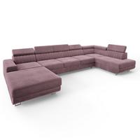 WOHNLANDSCHAFT GAIAN Lila Velours-Stoff mit Schlaffunktion - Lila, Holz (412/88/190cm) - MASSENO