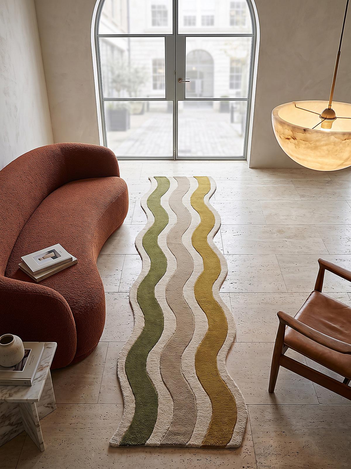 TEPPICHLÄUFER handgetuftet MONNOW, Wellenstreifen, Erdtöne-Grün, 80 x 300 cm - Grün, Textil (80/300cm) - KADIMA DESIGN