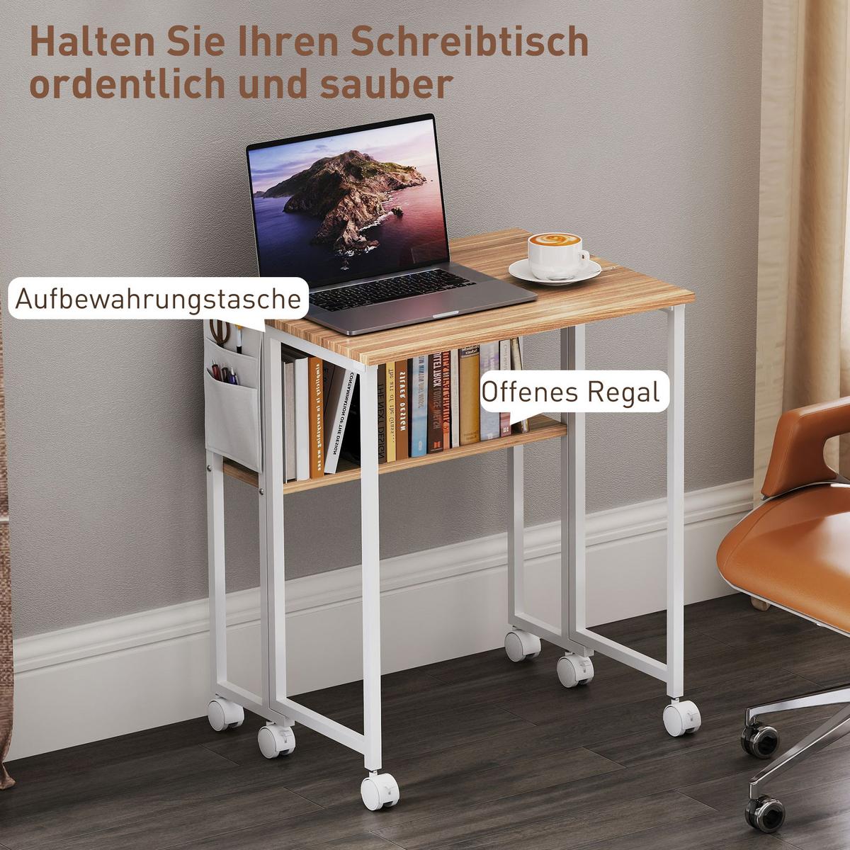 KLAPPBARER-SCHREIBTISCH MDF Stahl Naturholz - Naturfarben, Metall (63/50/75cm) - HOMCOM